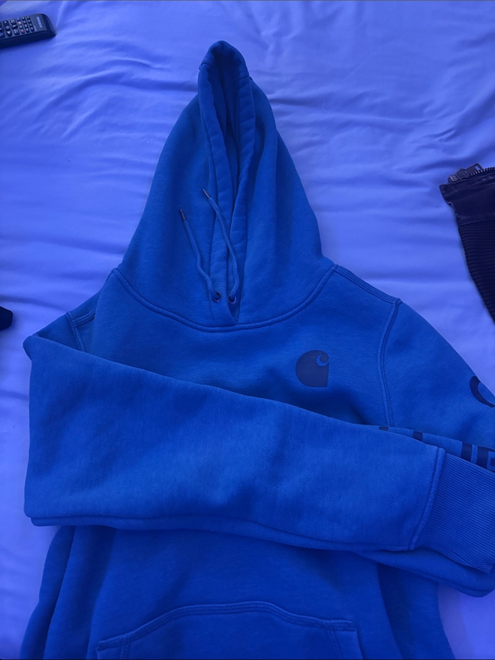 Carhartt Blue Hoodie with Logo - Men's Pullover Crewneck